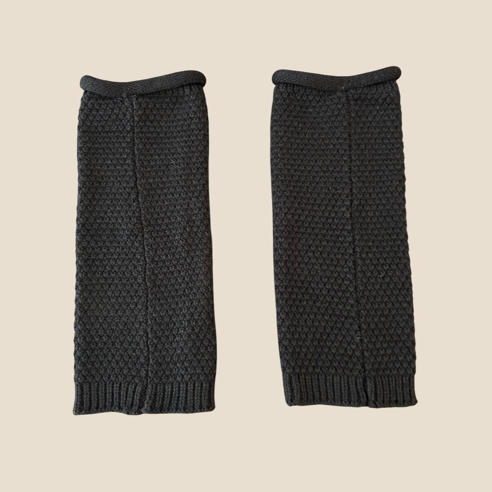 Black Chunky Knit Leg Warmers Textured Honeycomb Pattern Ribbed Cuffs 1370